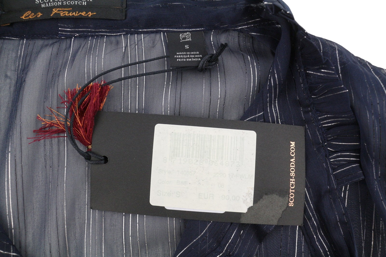 MAISON SCOTCH Women Blouse S Blue Shiny Glitter Pinstriped Transparent Button-Up