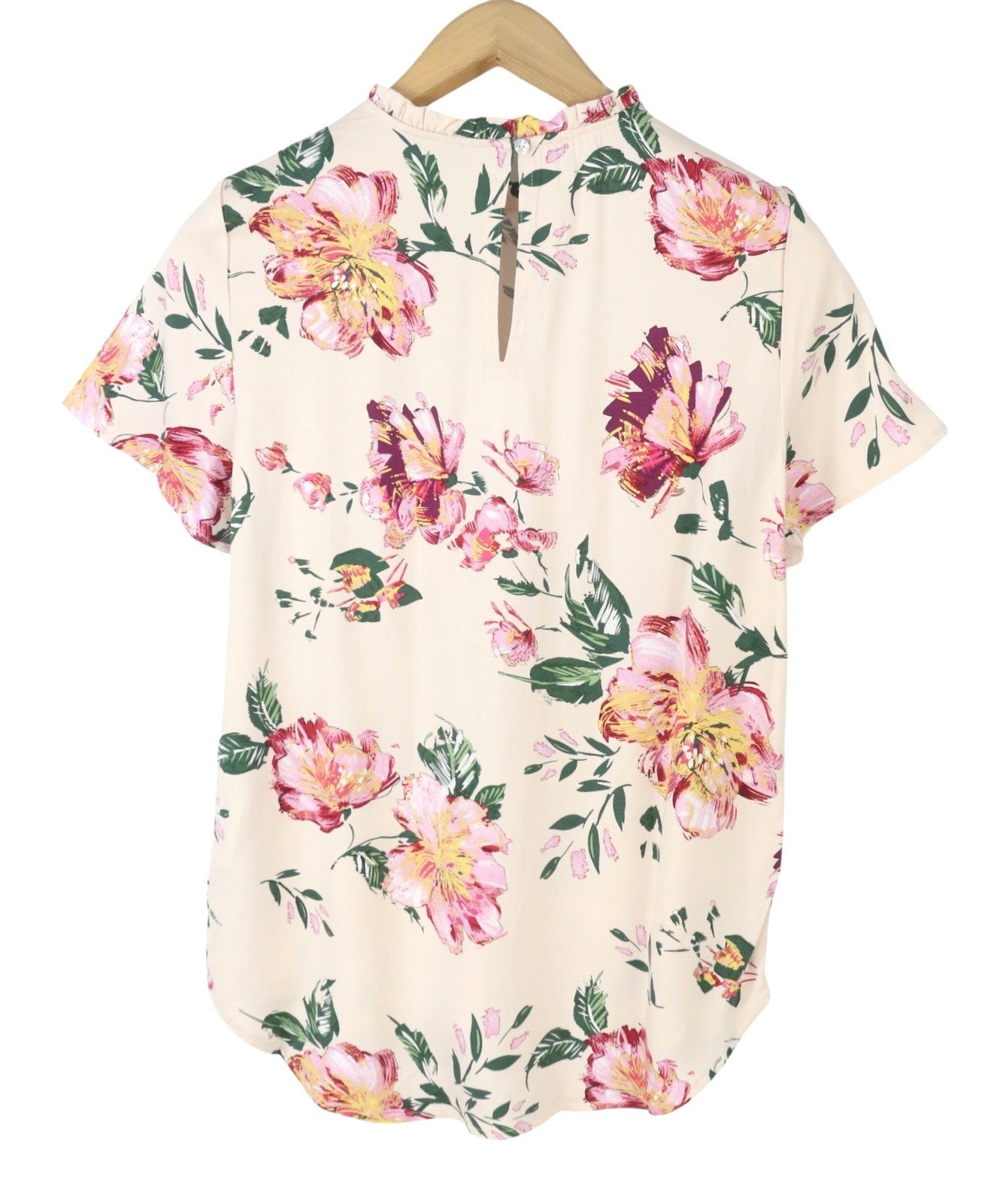 ONLY Alma Life S/S Frill Women Blouse EU34 XS Beige Flowers Print Ruffle Neck