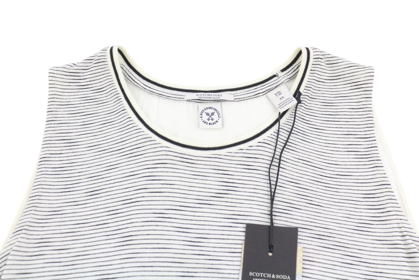 SCOTCH & SODA Women T-Shirt XS White Striped Crew Neck Longer Back Sleeveless
