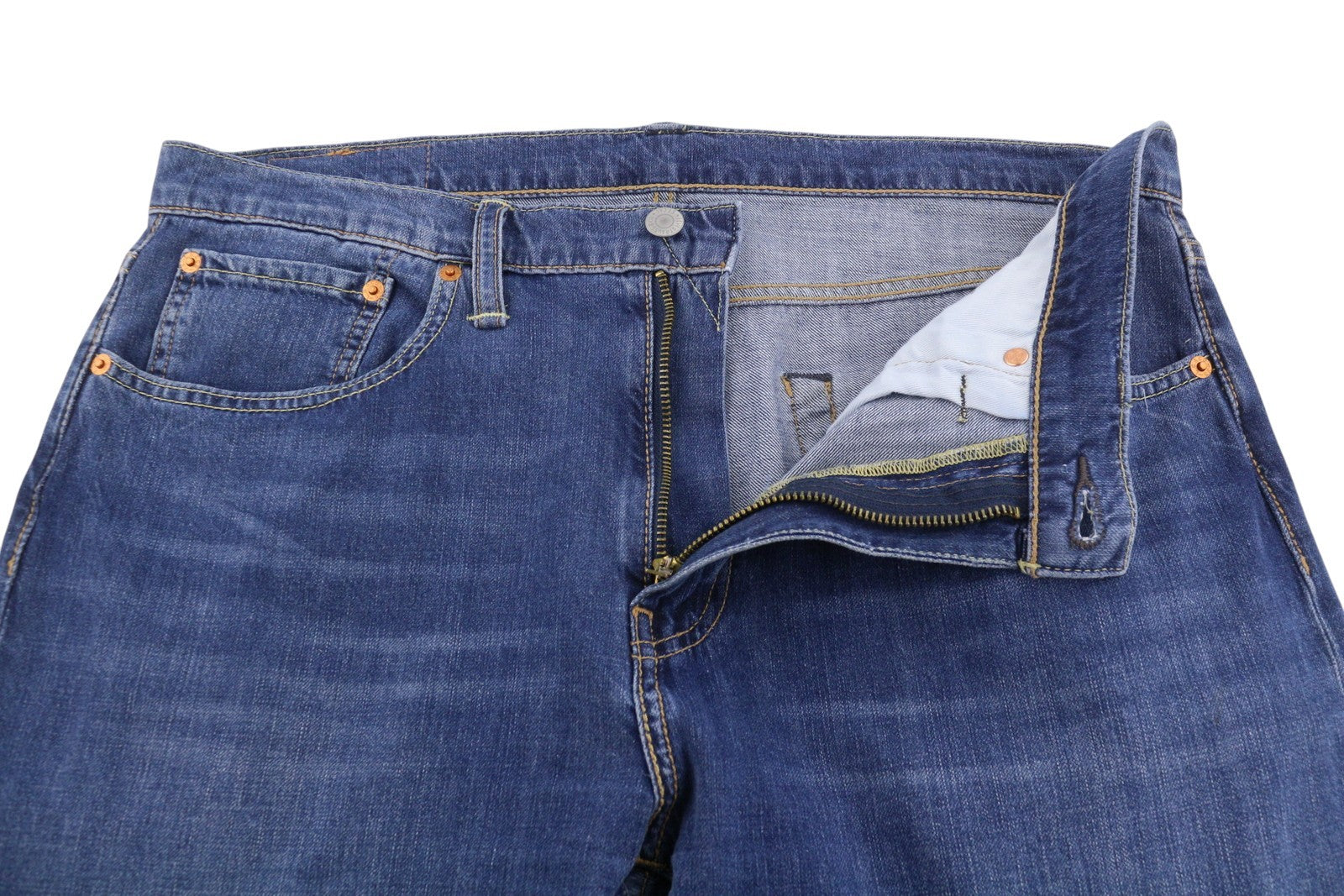 LEVI'S 502 Men Jeans W34/L32 Blue Whiskers Faded Tapered Fit Denim