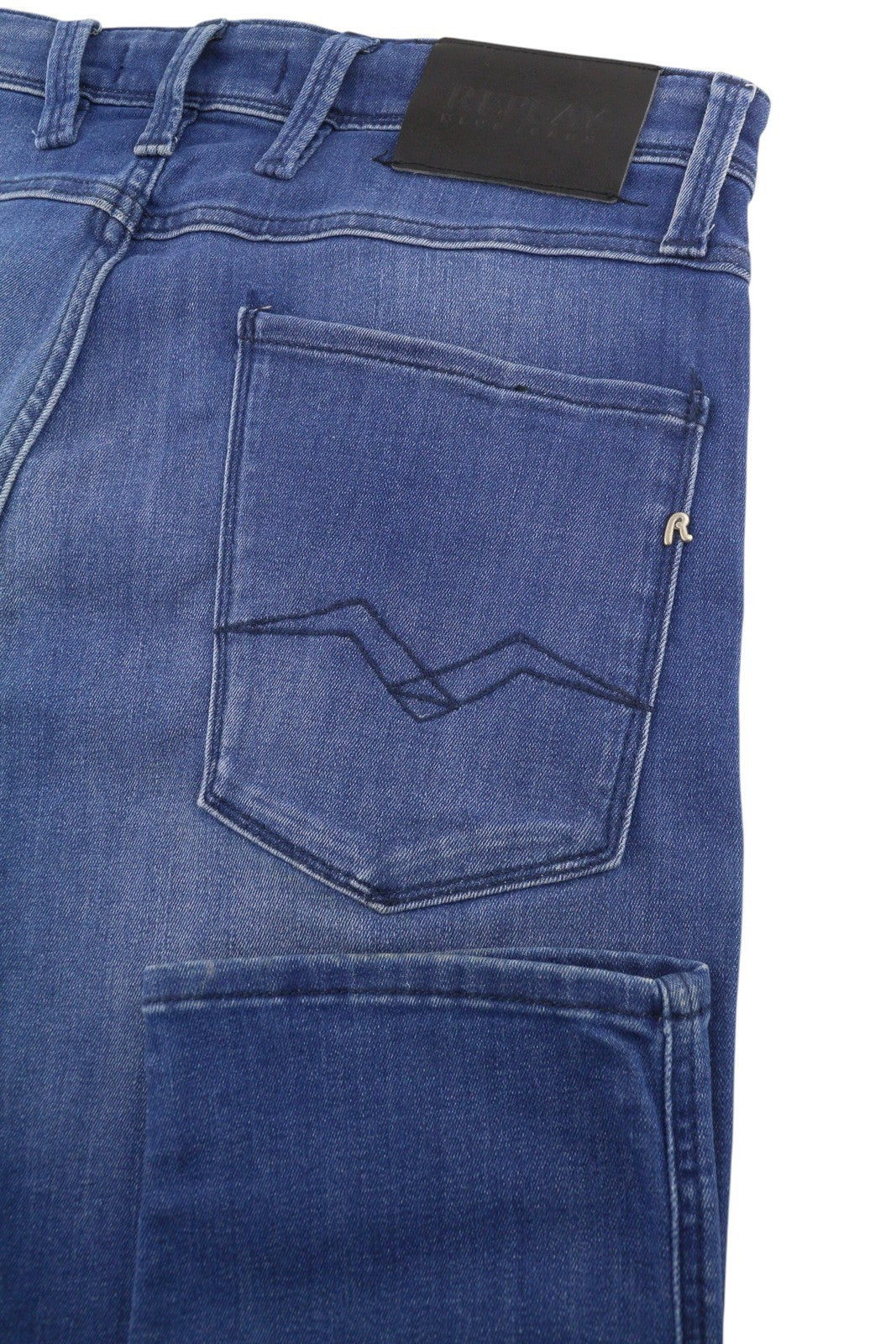 REPLAY Anbass Men Jeans W32/L34 Blue Whiskers Faded Stretch Slim Fit
