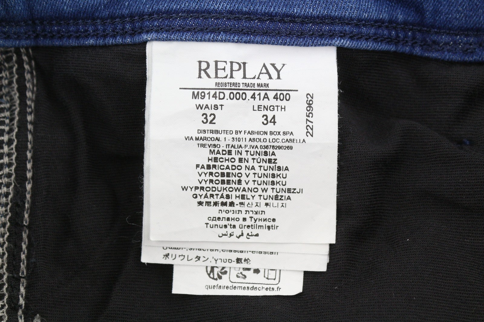 REPLAY Anbass Men Jeans W32/L34 Blue Whiskers Faded Stretch Slim Fit