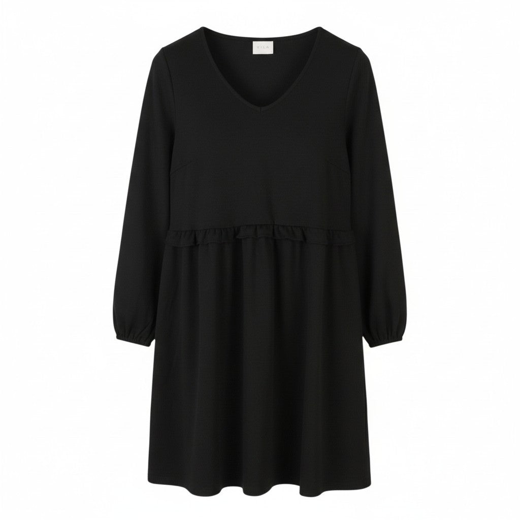 VILA Tinny V-Neck Doll Women Dress S Black V-Neck Long Sleeve Knee-Length
