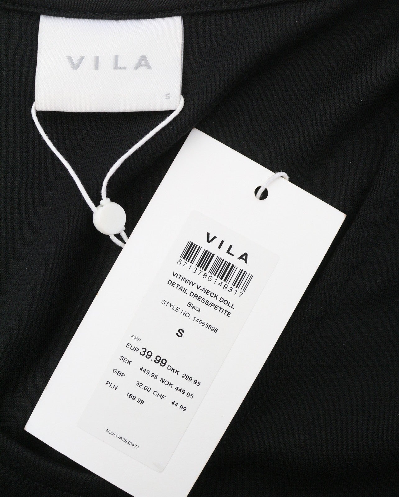 VILA Tinny V-Neck Doll Women Dress S Black V-Neck Long Sleeve Knee-Length