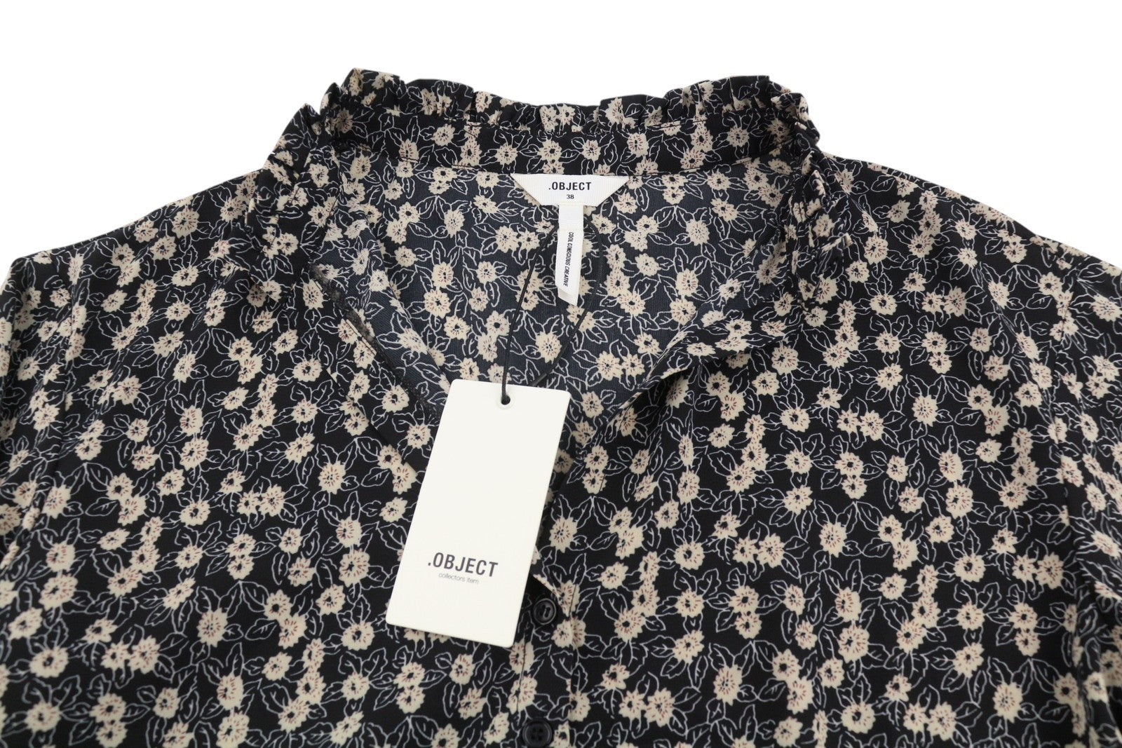 OBJECT Jyrsa Rose L/S Women Dress 38 M Black Floral Print Oversized Long Sleeve