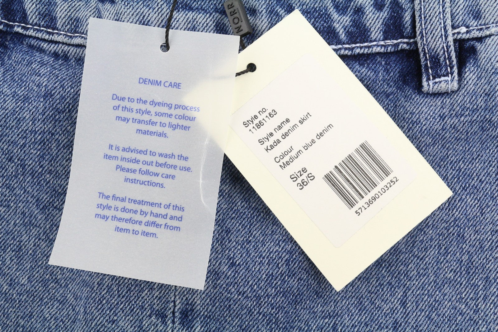 NORR Kada Denim Women Skirt EU36 S Medium Blue Faded Front Split Pencil