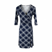 CREAM Women Dress S Dark Blue Stretch Patterned V-Neck 3/4 Sleeved