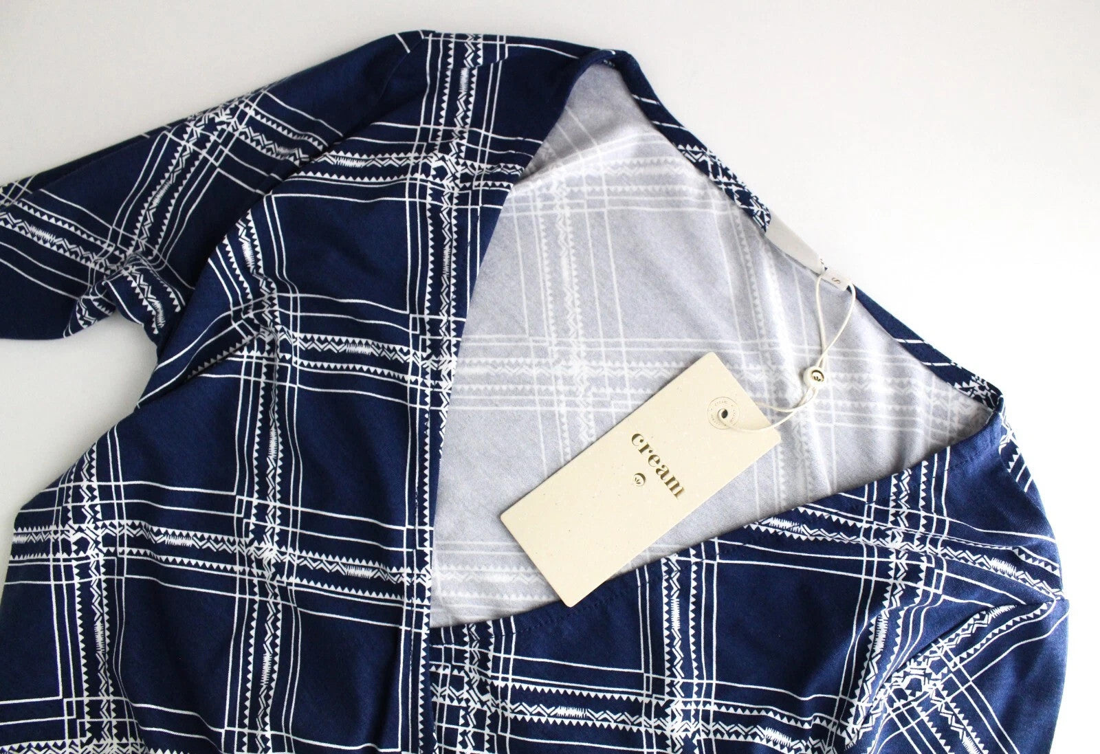 CREAM Women Dress S Dark Blue Stretch Patterned V-Neck 3/4 Sleeved