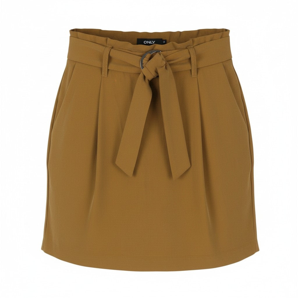 ONLY Miranda Women Skirt EU40 L Brown Pleated Belted Mini