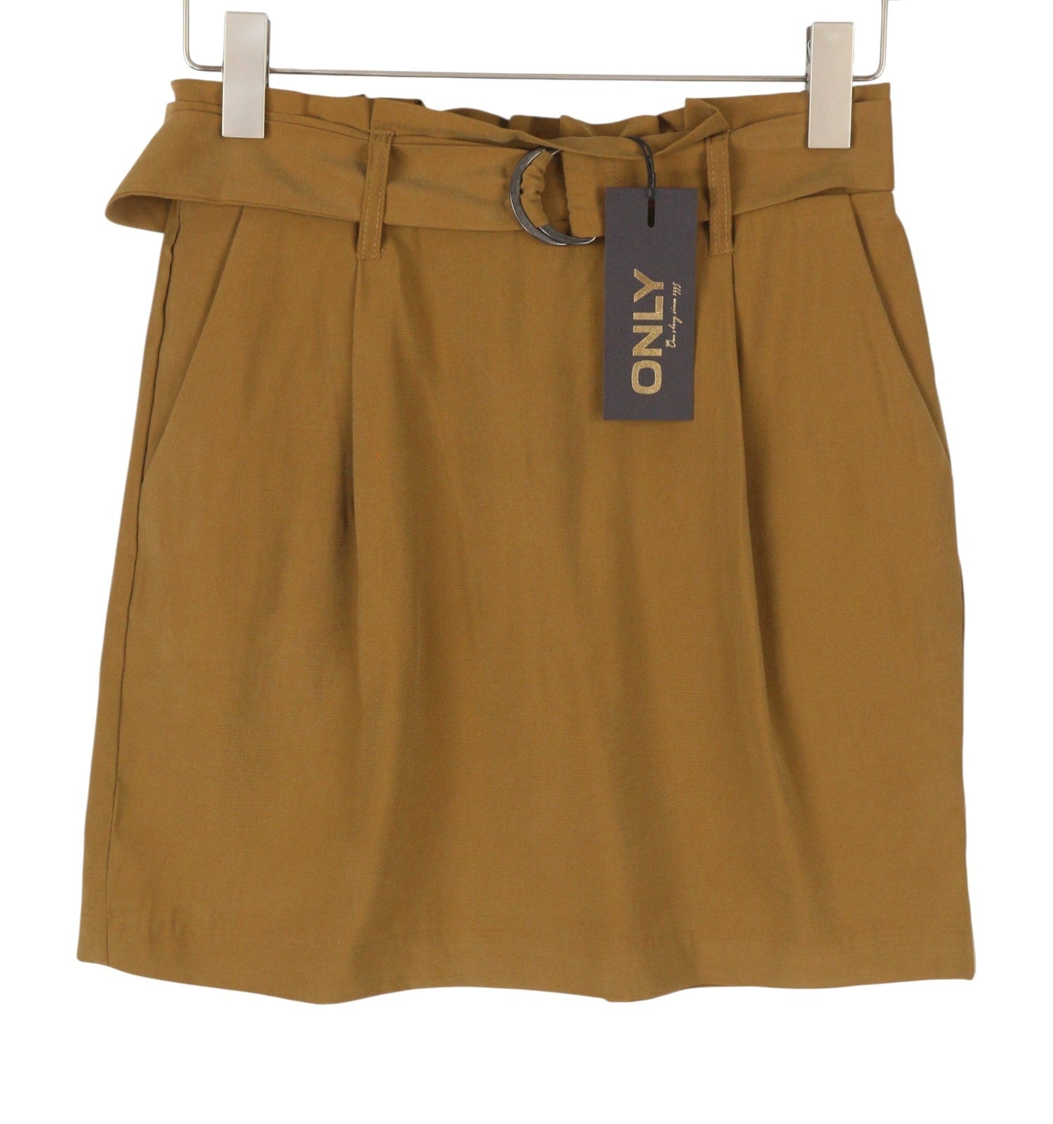 ONLY Miranda Women Skirt EU40 L Brown Pleated Belted Mini