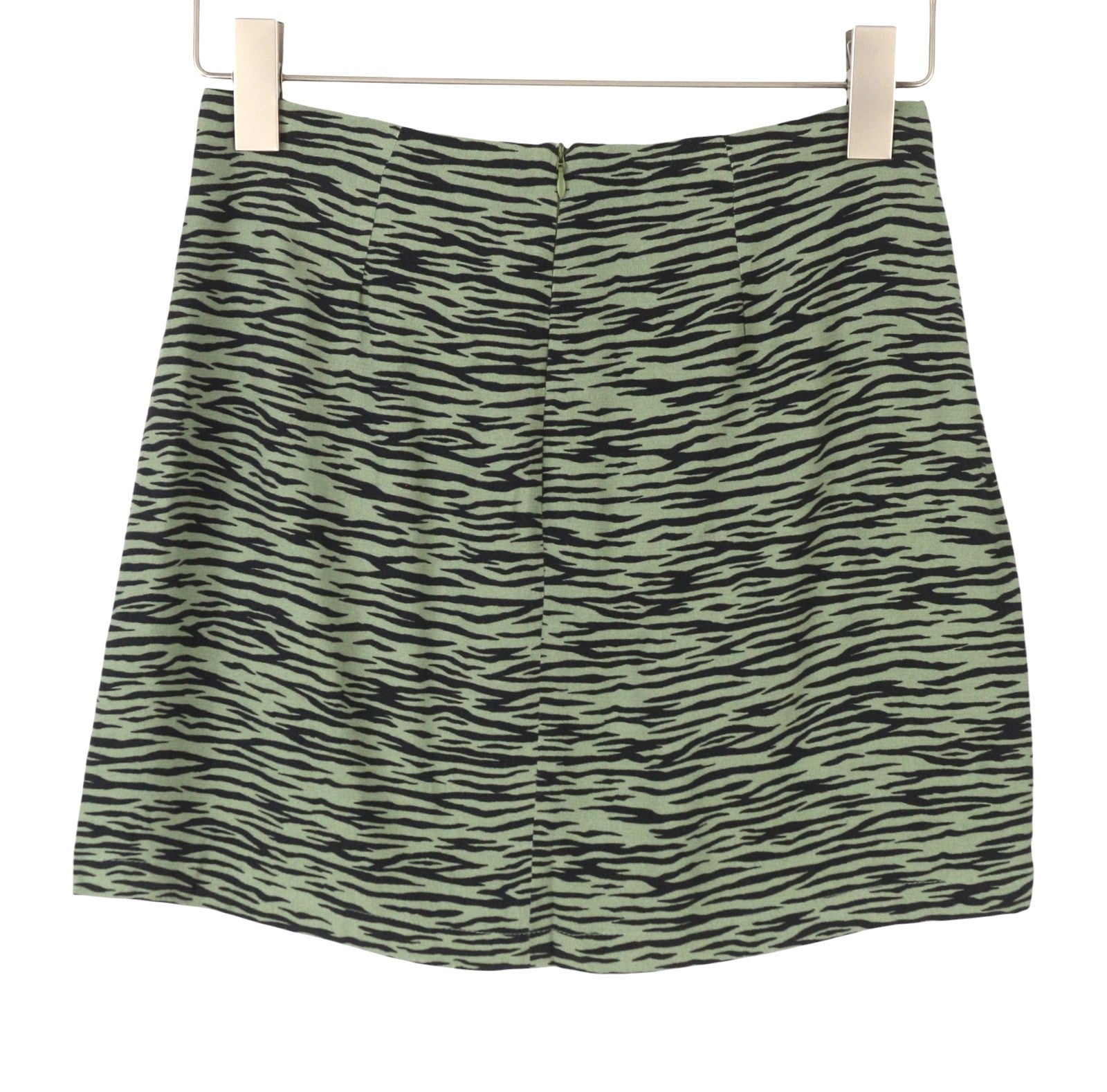 PULL & BEAR Women Skirt M Green Zebra Print Front Split Mini