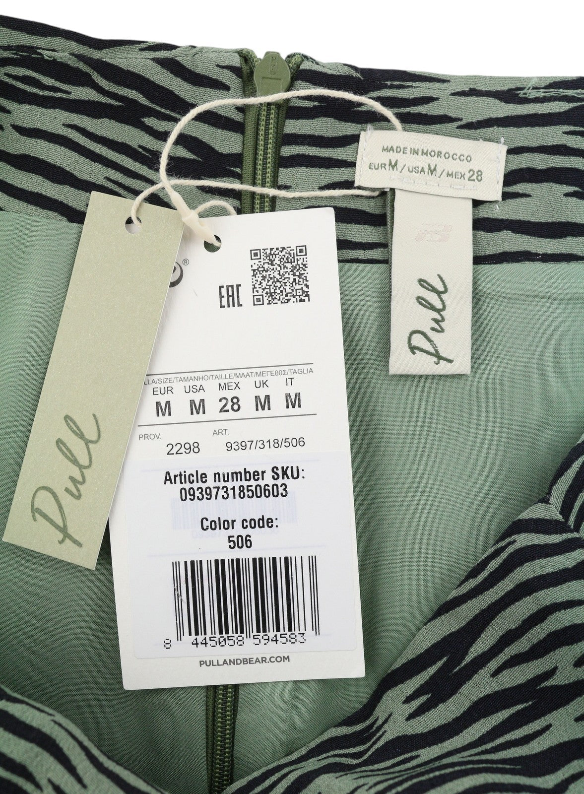PULL & BEAR Women Skirt M Green Zebra Print Front Split Mini