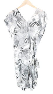 DENHAM Women Dress 2XS White Patterned Short Sleeved V-Neck 2in1 Layered