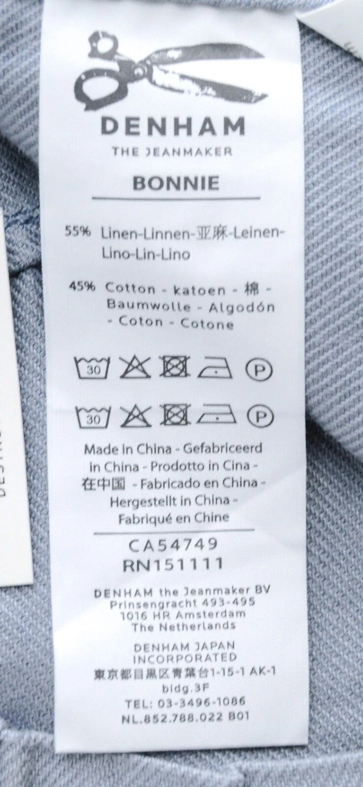 DENHAM Bonnie Women Trousers W23/L28 Wide Linen Cotton Blue Painted Patched