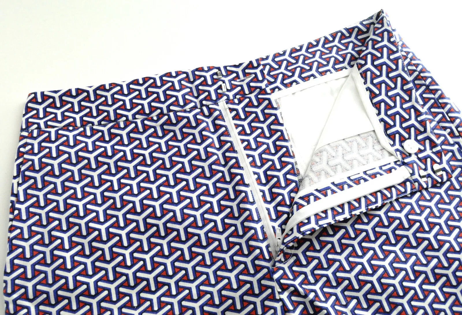 SUITSUPPLY Women Shorts 40 Blue Red White Patterned Casual Zipped Summer