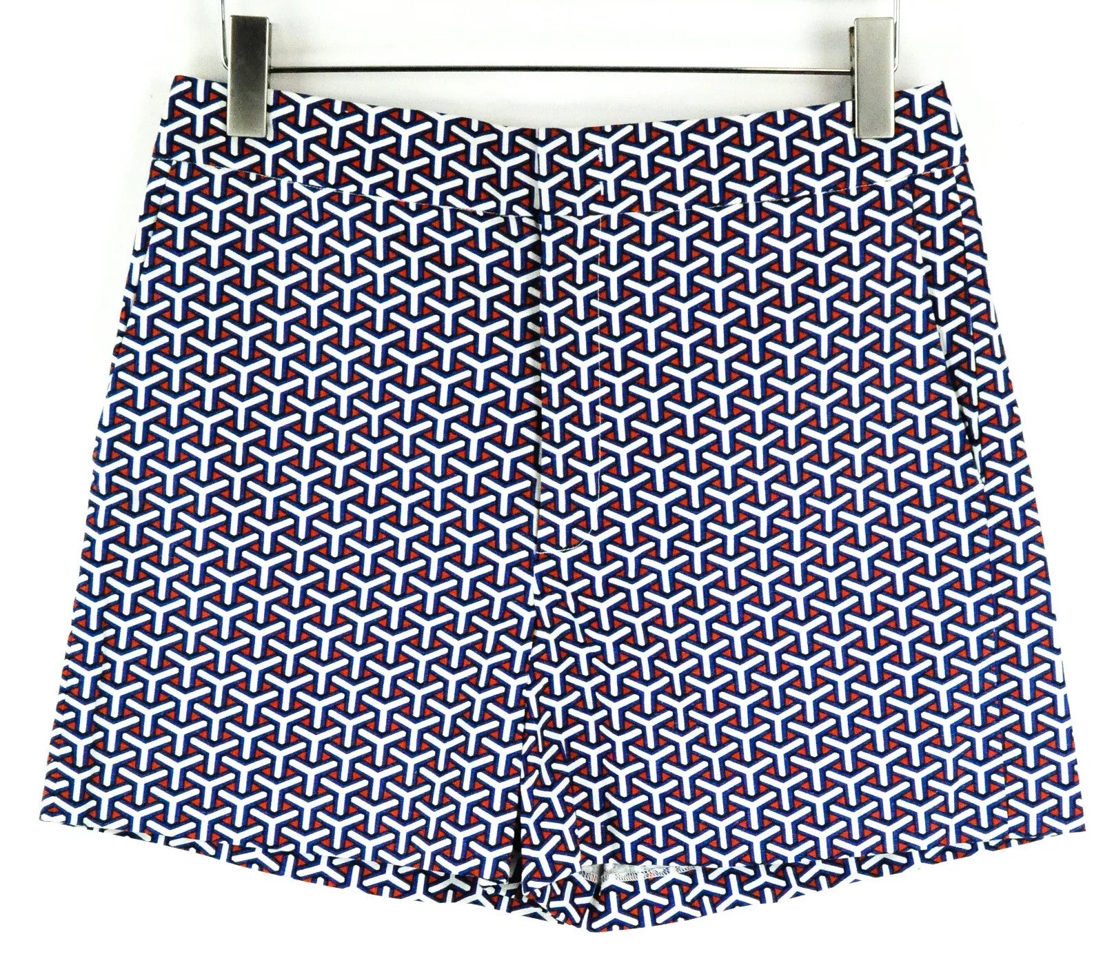 SUITSUPPLY Women Shorts 40 Blue Red White Patterned Casual Zip-Fly Summer