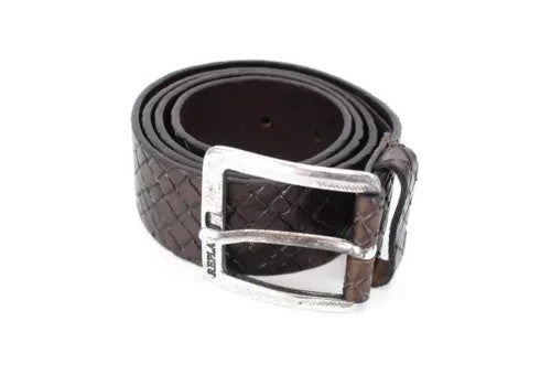 REPLAY Men Belt 85 cm Squared-End Brown Genuine Cow Leather Patterned Buckled