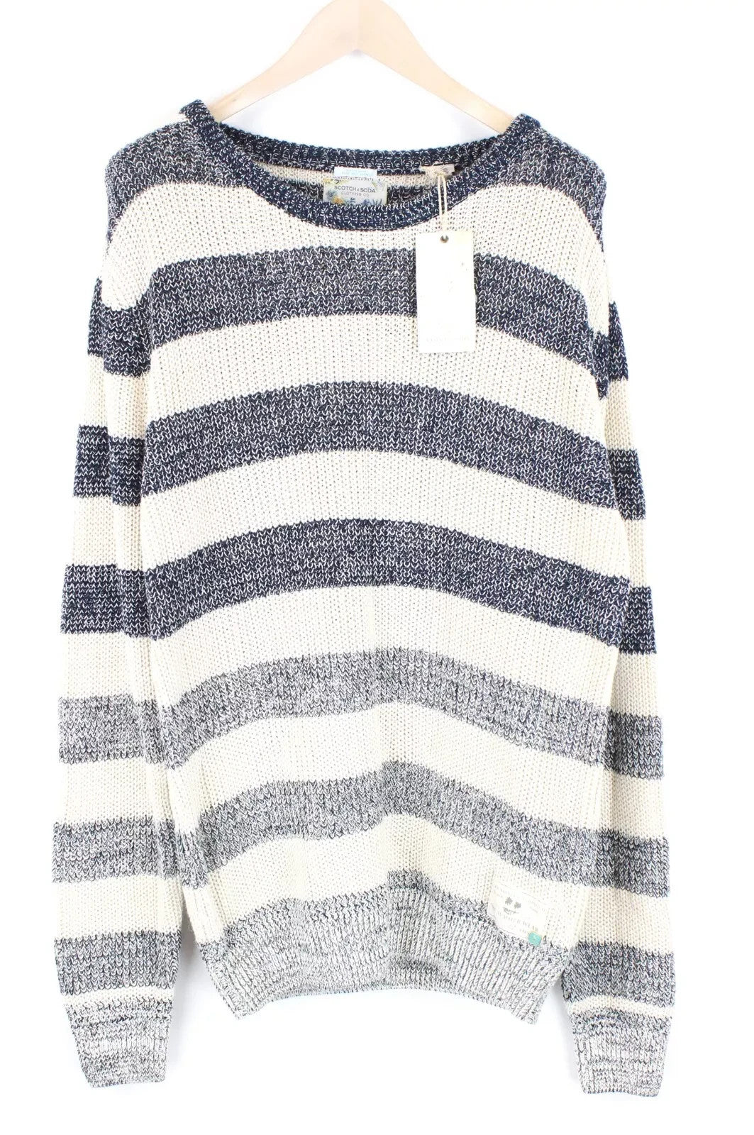 SCOTCH & SODA Ams Couture Men Jumper 2XL Beige Stripe Knit Cotton Blend Sweater