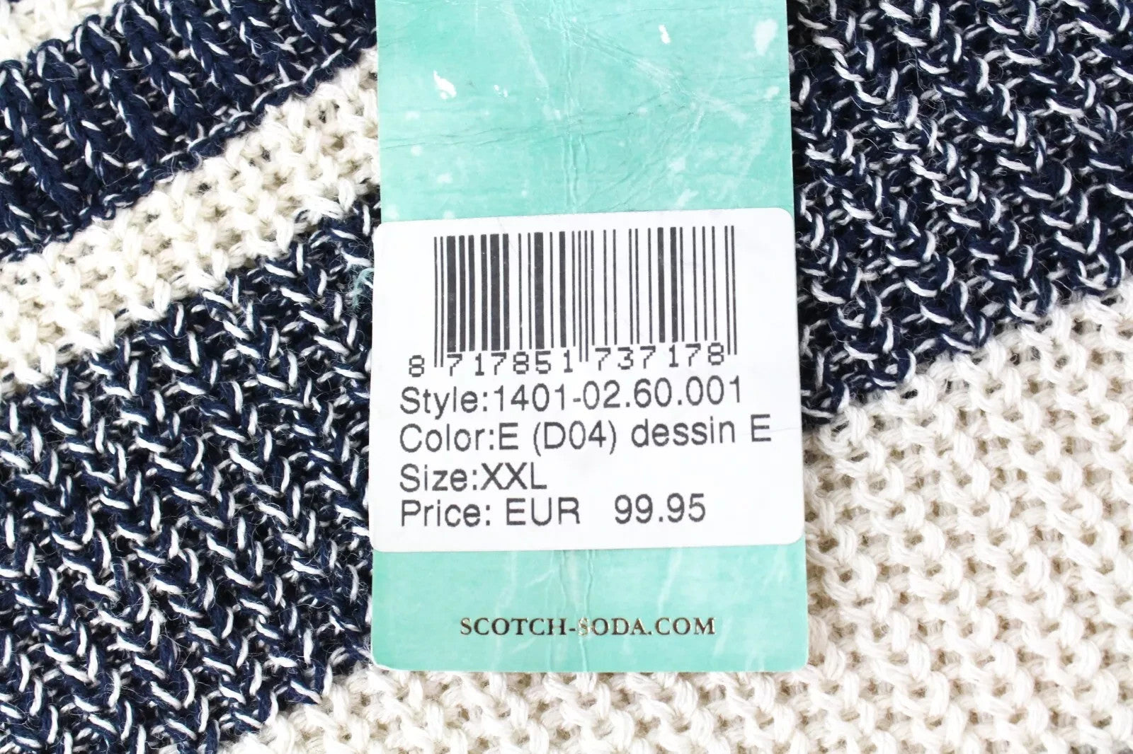 SCOTCH & SODA Ams Couture Men Jumper 2XL Beige Stripe Knit Cotton Blend Sweater