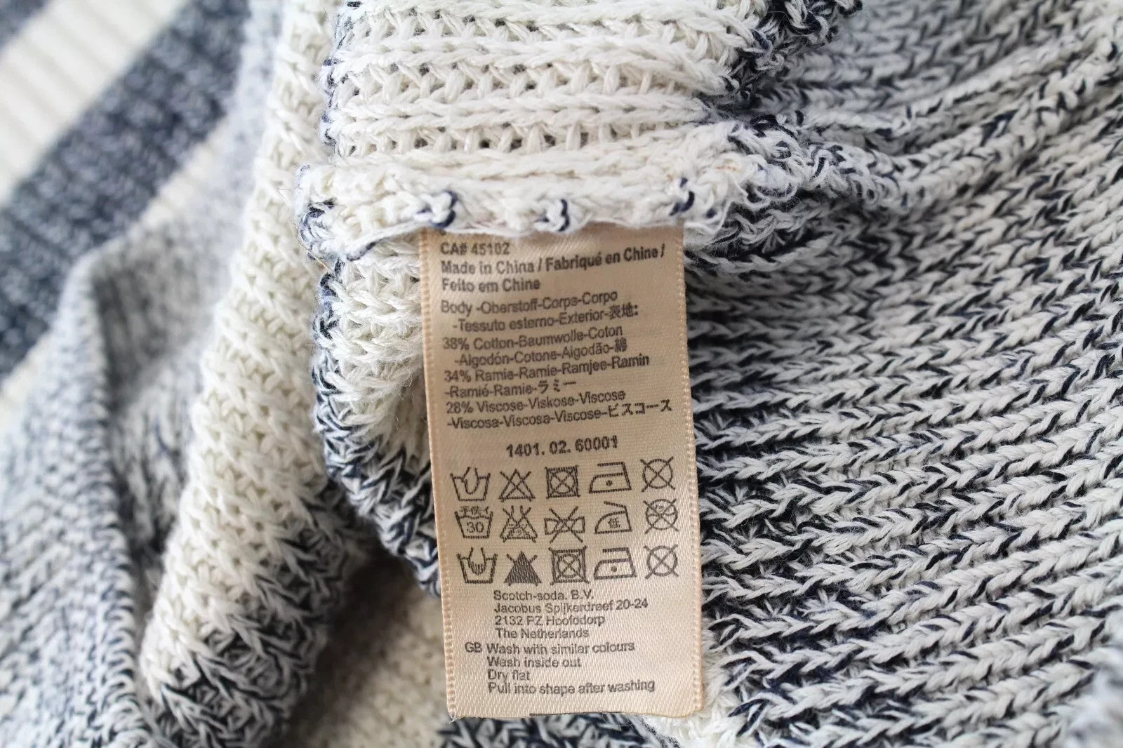 SCOTCH & SODA Ams Couture Men Jumper 2XL Beige Stripe Knit Cotton Blend Sweater