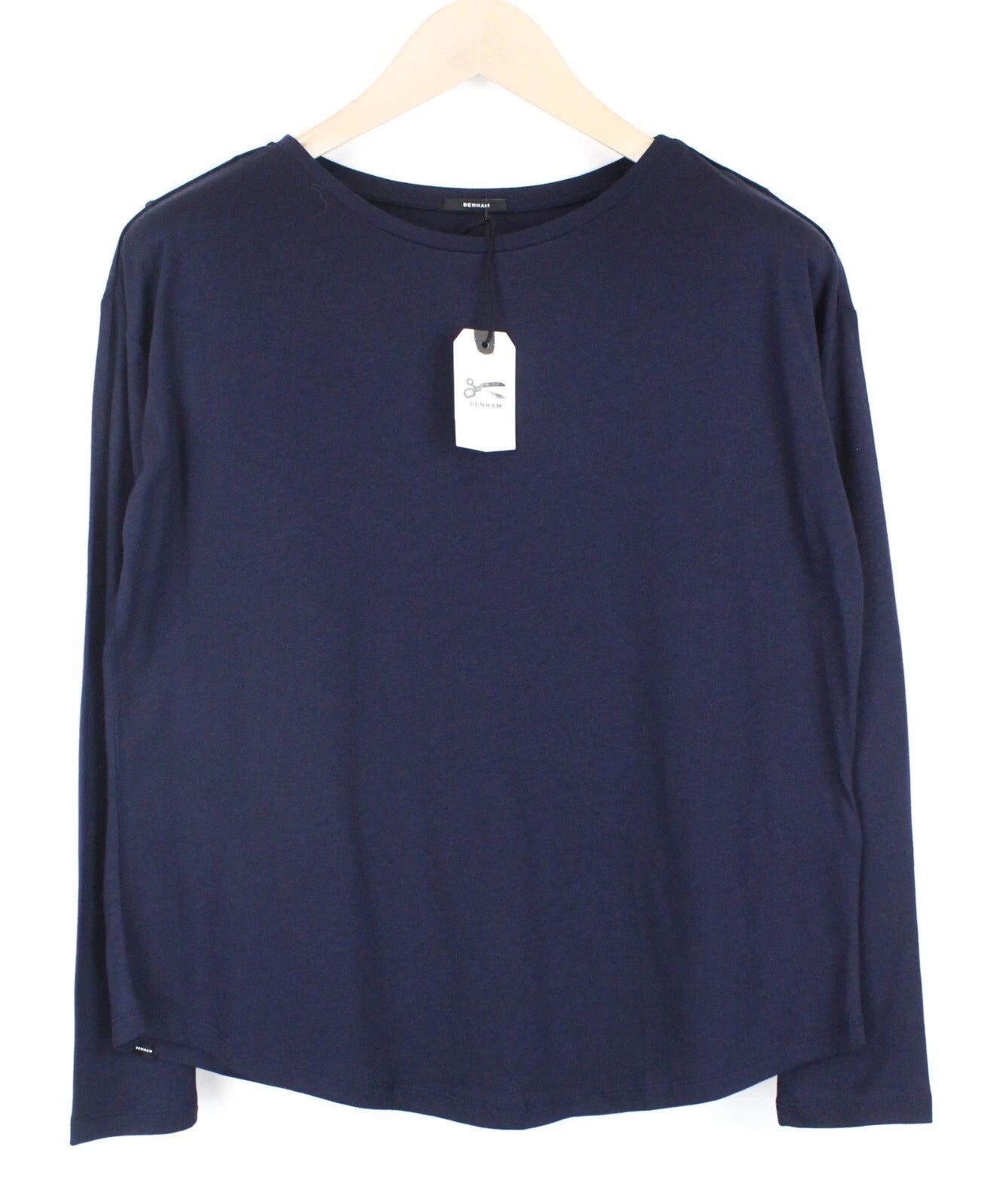 DENHAM Sierra Women T-Shirt XS Navy Cotton Blend Long Sleeved Pull On Casual