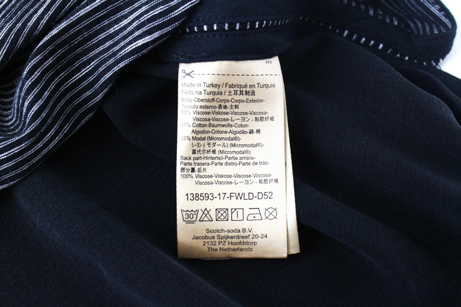 SCOTCH & SODA Ams Blauw Women T-Shirt S Black Cotton Blend Stripes Sleeveless
