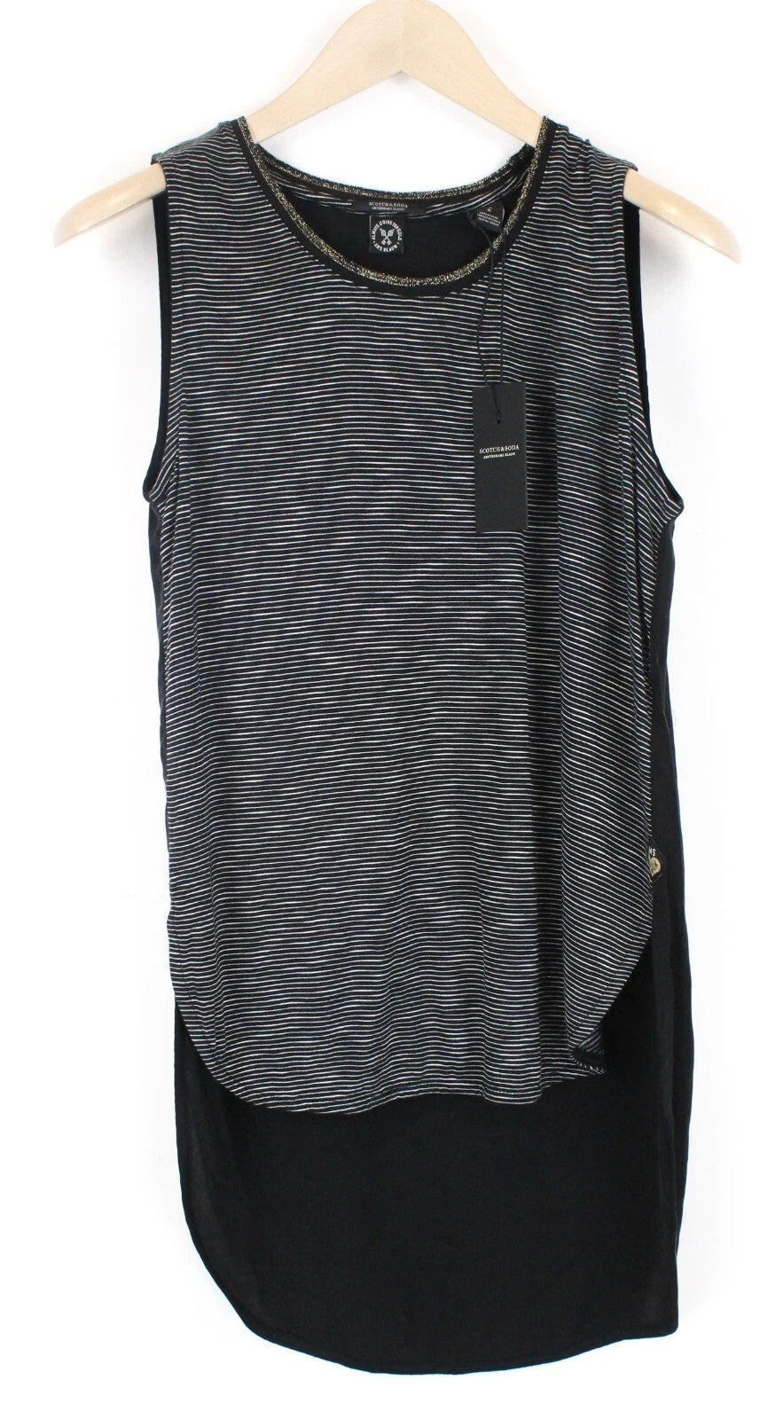 SCOTCH & SODA Ams Blauw Women T-Shirt S Striped Black Cotton Blend Sleeveless