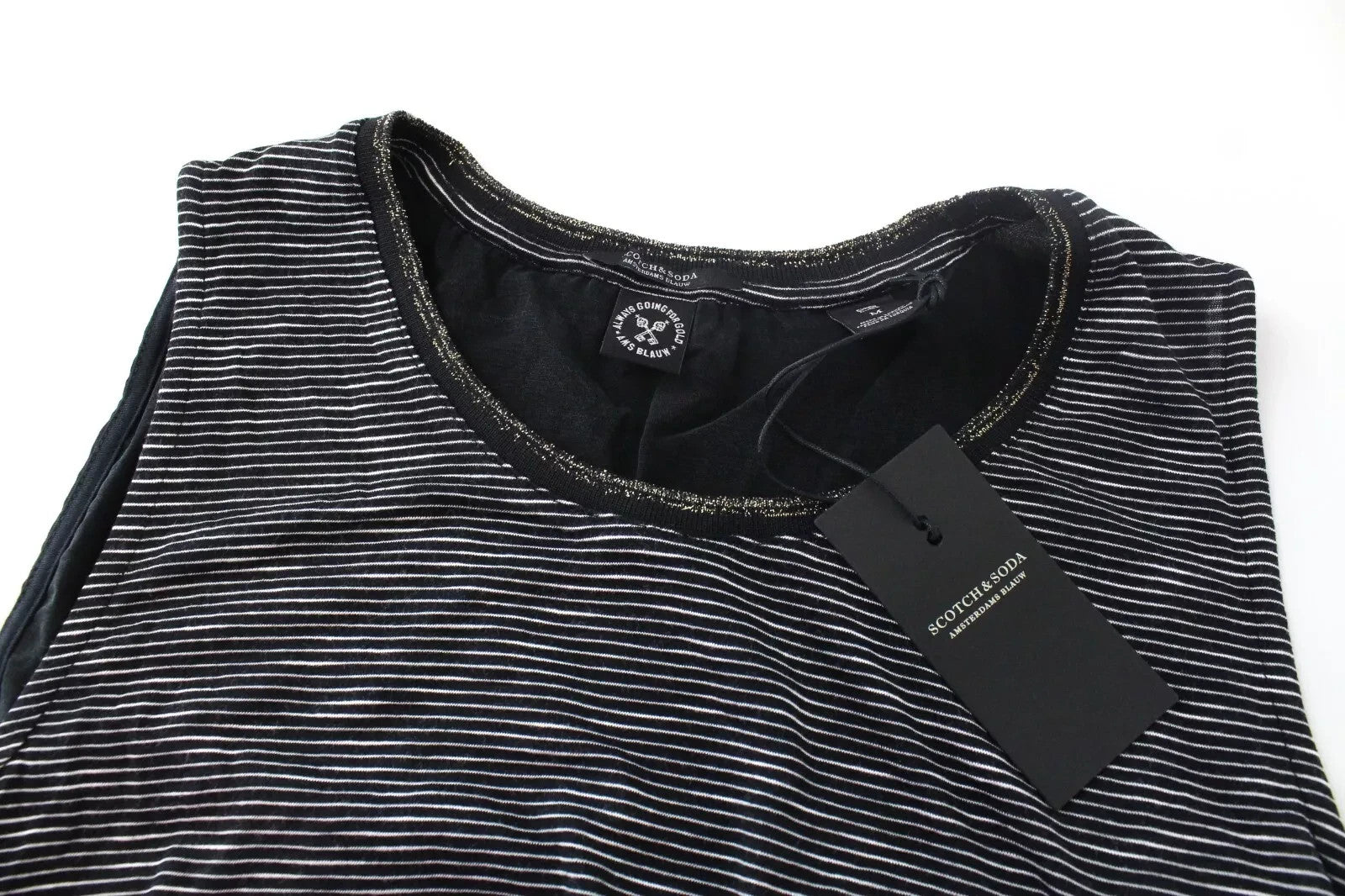 SCOTCH & SODA Ams Blauw Women T-Shirt M Black Cotton Blend Sleeveless Stripes
