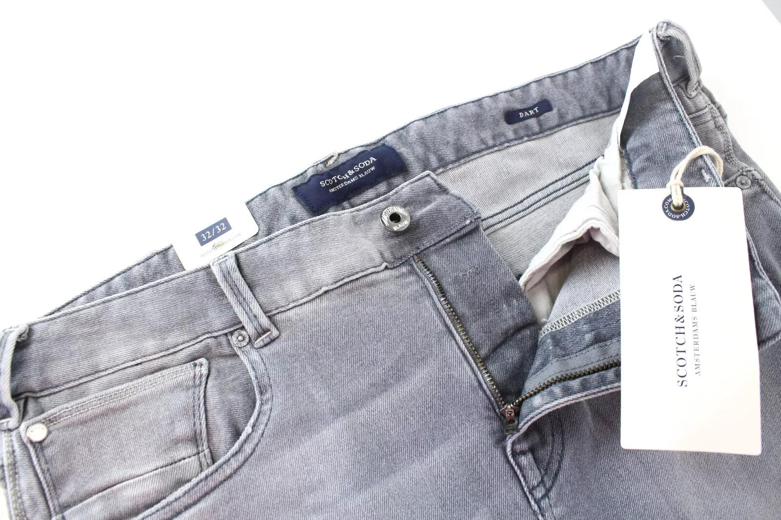 SCOTCH & SODA Dart Men Jeans W32/L32 Grey Super Skinny Fit Distressed Washed