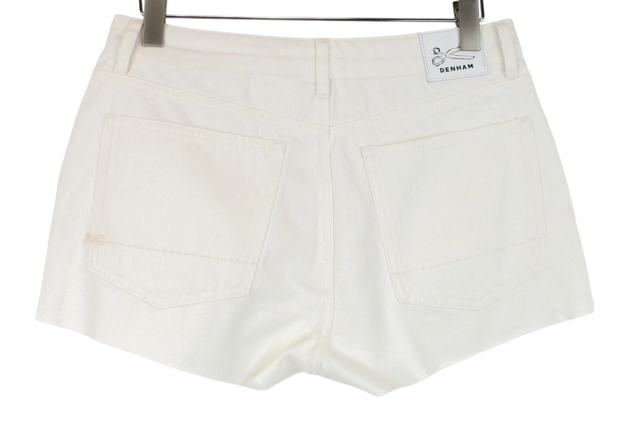 DENHAM Melrose Women Shorts W29 Off-White Pure Cotton Button-Fly Summer Denim