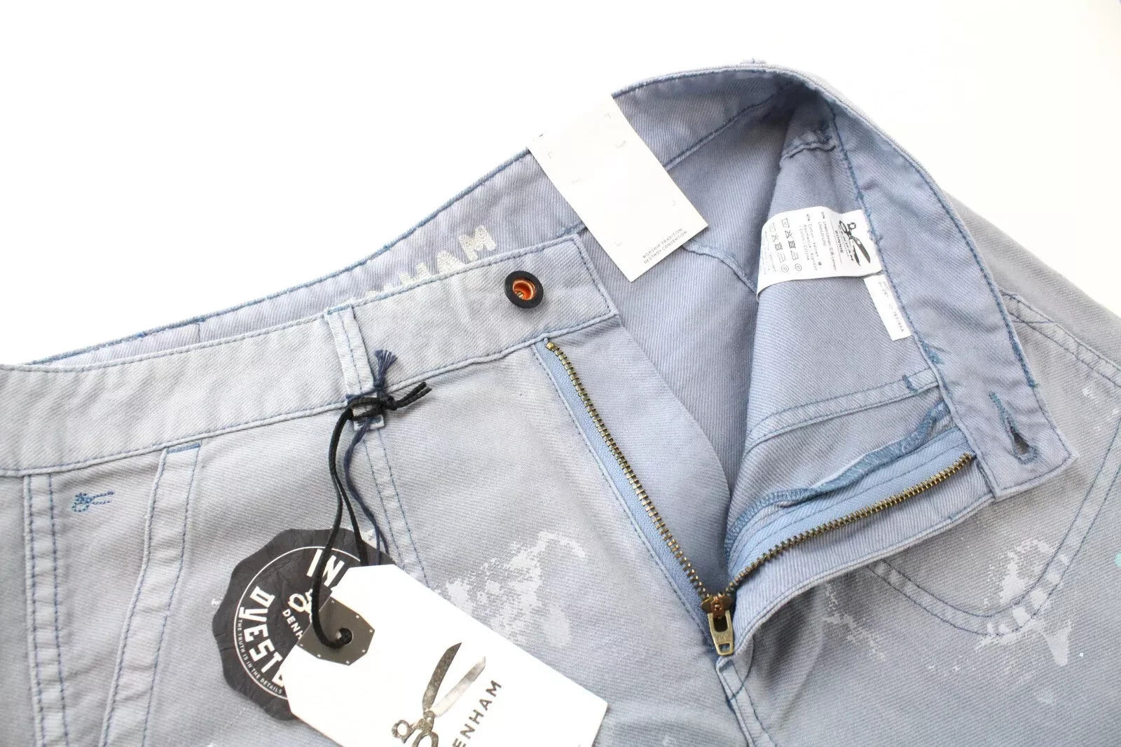 DENHAM Bonnie Women Trousers W26/L28 Blue Wide Linen Cotton Jean Style Painted