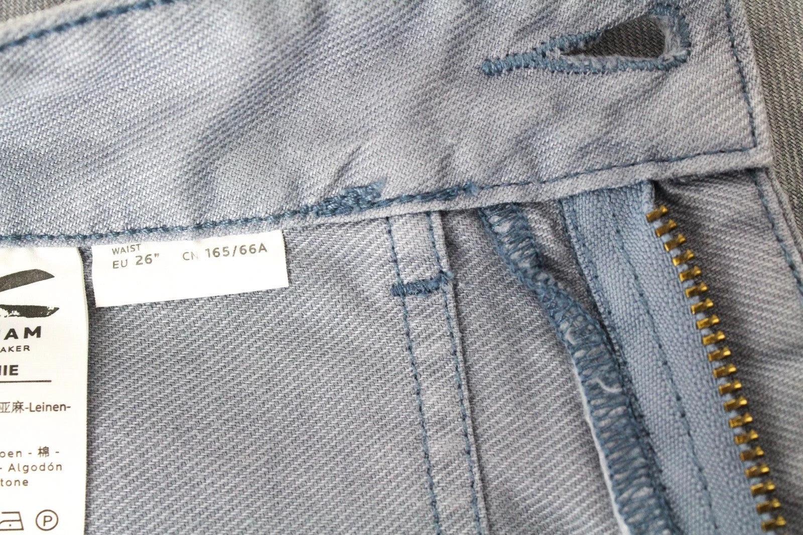 DENHAM Bonnie Women Trousers W26/L28 Blue Wide Linen Cotton Jean Style Painted