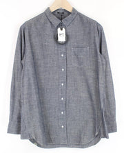 DENHAM Stories Men Shirt M Blue Pure Cotton Pocketed Long Sleeved Collared
