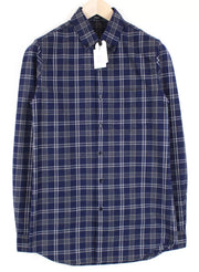 DENHAM Men Shirt S Blue Pure Cotton Checked Flannel Long Sleeved Collared