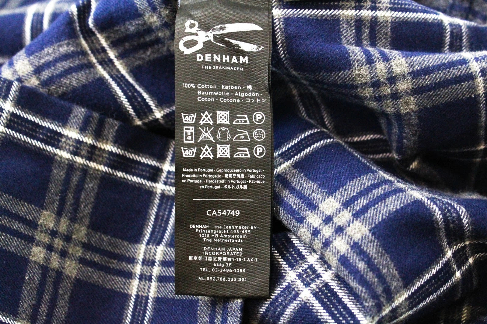 DENHAM Men Shirt S Blue Pure Cotton Checked Flannel Long Sleeved Collared
