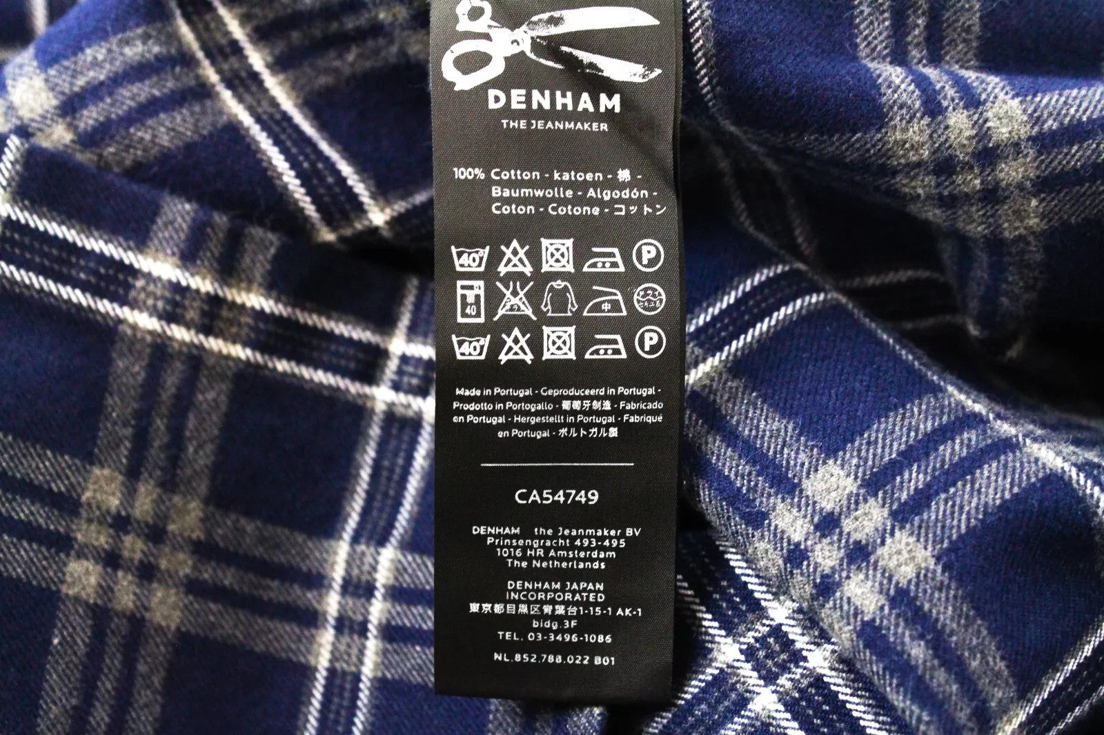 DENHAM Men Shirt S Blue Pure Cotton Checked Flannel Long Sleeved Collared