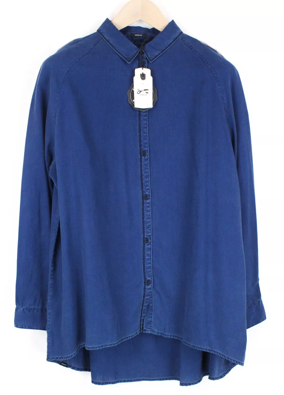 DENHAM Painters Women Shirt M Blue Lightweight Long Sleeved Collared Button-Up