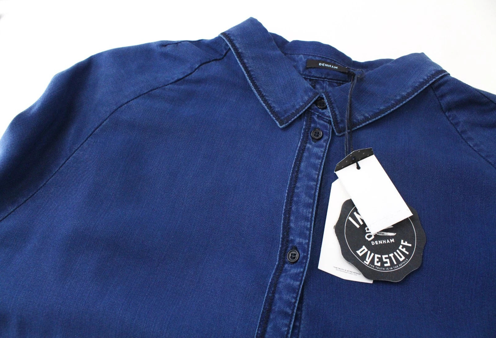 DENHAM Painters Women Shirt M Blue Lightweight Long Sleeved Collared Button-Up