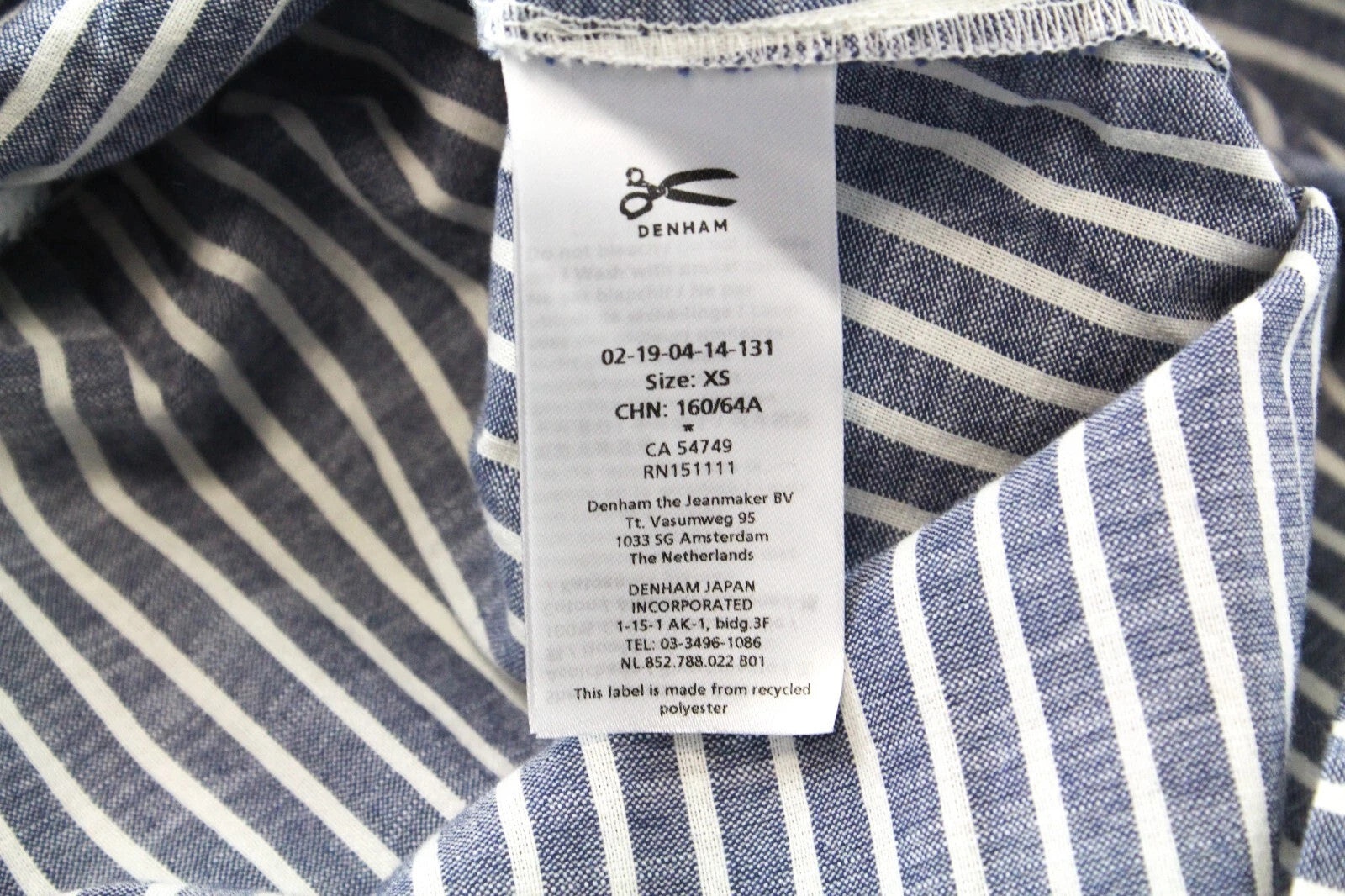 DENHAM Ellen Women Dress XS Blue Pure Cotton Striped Short Sleeved Half-Button