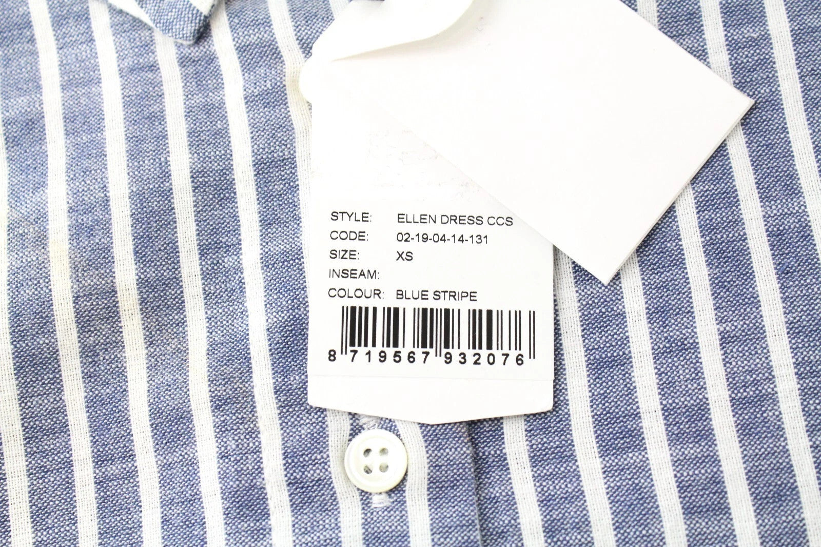 DENHAM Ellen Women Dress XS Blue Pure Cotton Striped Short Sleeved Half-Button
