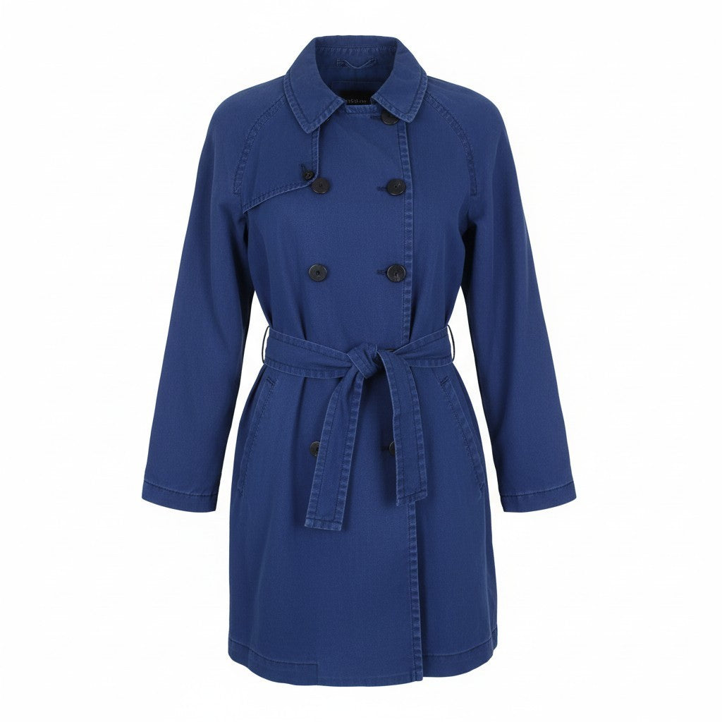 DENHAM Women Coat XS Blue Double-Breasted Summer Trench Belted Lightweight