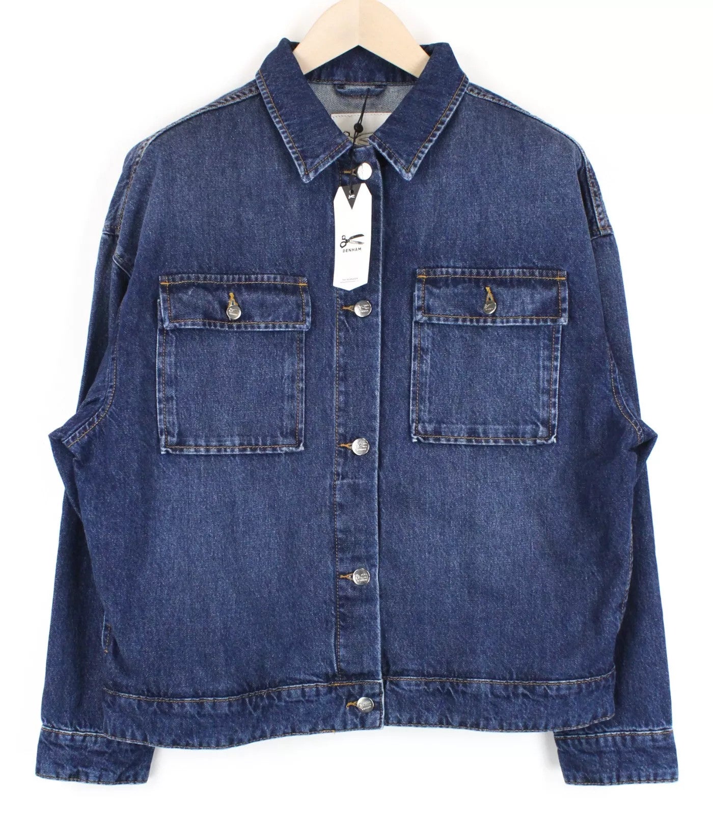 DENHAM Century Trucker Women Jacket S Blue Pure Cotton Embroidery Logo Denim