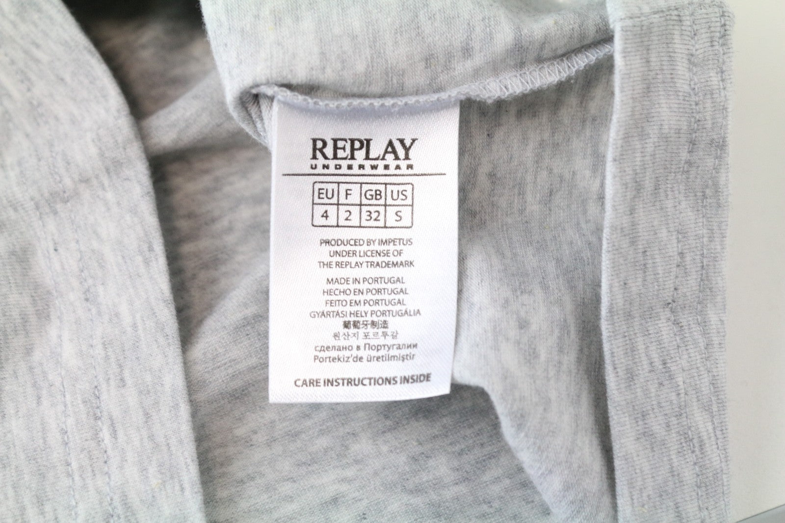 REPLAY Underwear Men T-Shirt S Plain Grey Crew Cotton Blend Stretchy Casual
