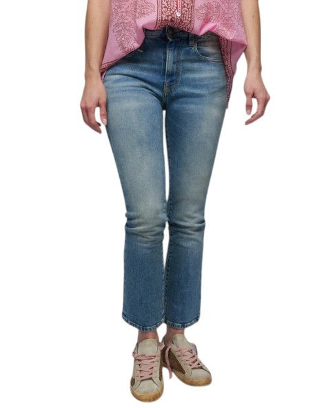 R13 Kick Fit Women Jeans 27 Jasper Stretch Cropped Whiskers Faded Blue PS26