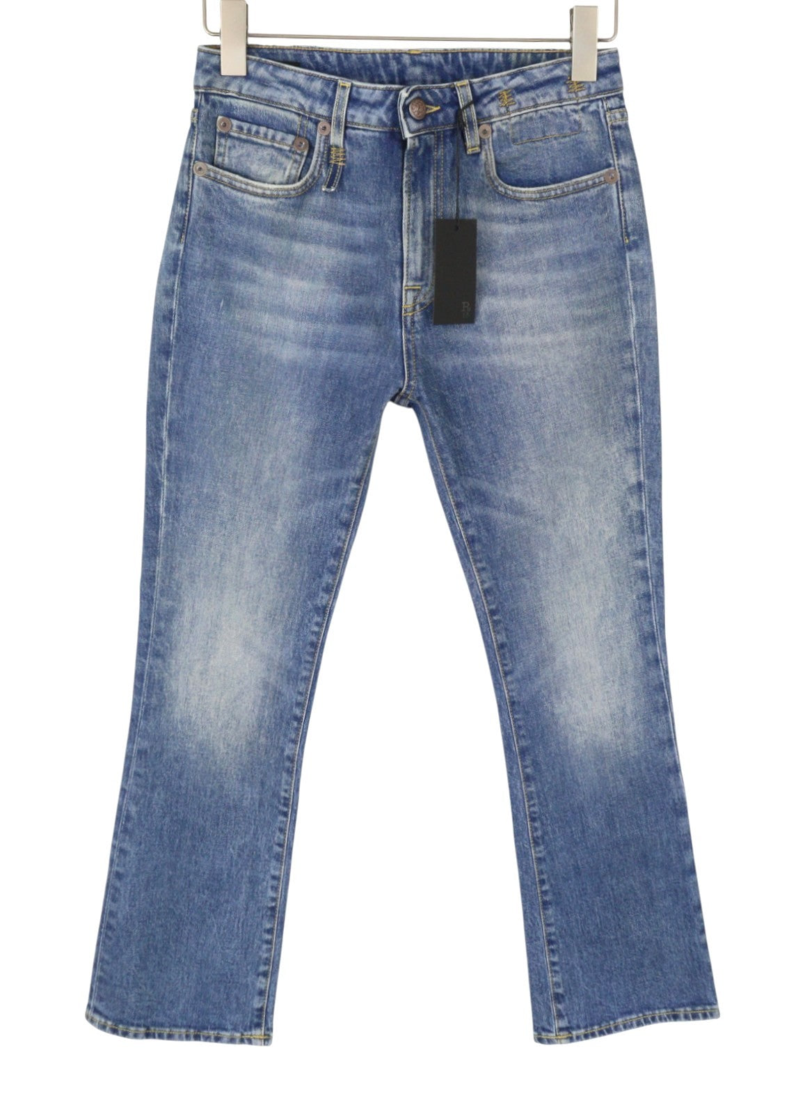 R13 Kick Fit Women Jeans 27 Jasper Stretch Cropped Whiskers Faded Blue PS26