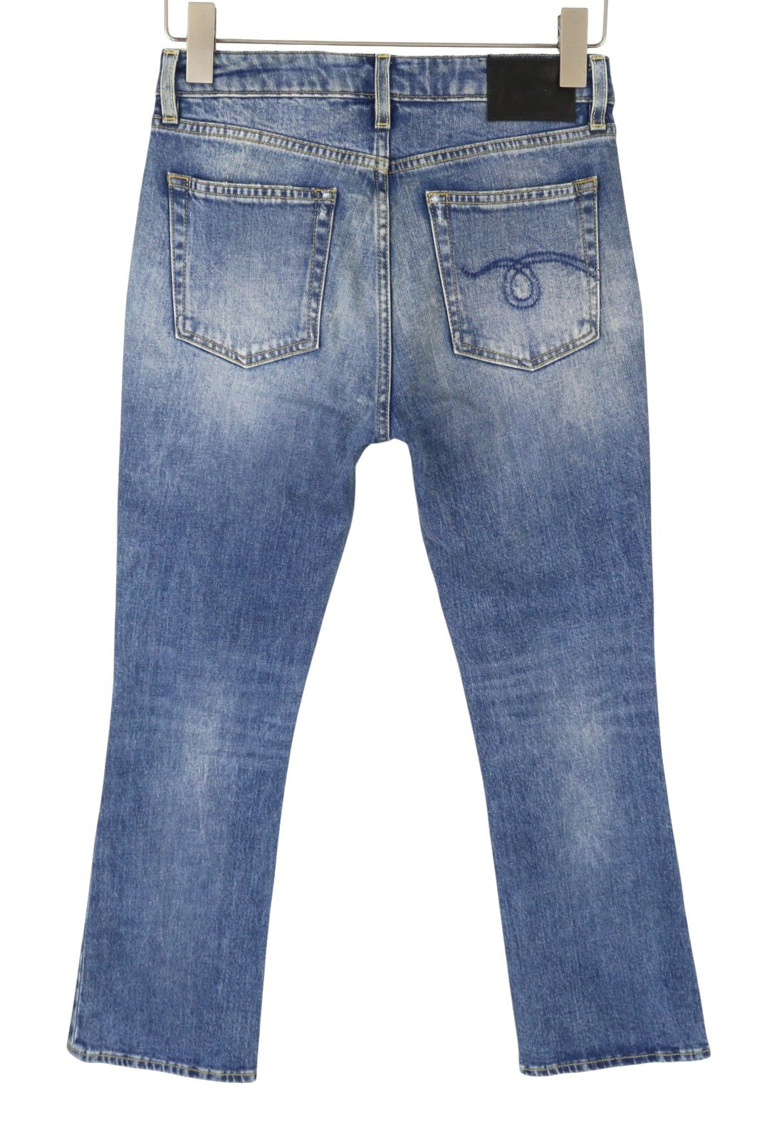 R13 Kick Fit Women Jeans 27 Jasper Stretch Cropped Whiskers Faded Blue PS26
