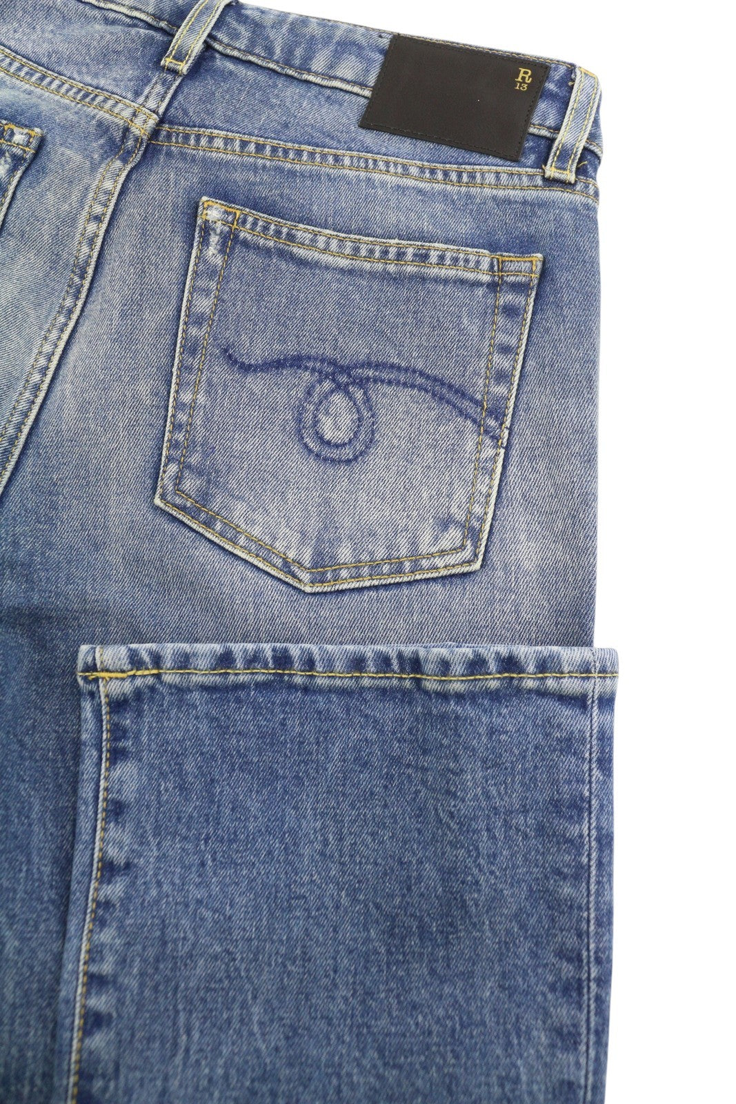 R13 Kick Fit Women Jeans 27 Jasper Stretch Cropped Whiskers Faded Blue PS26