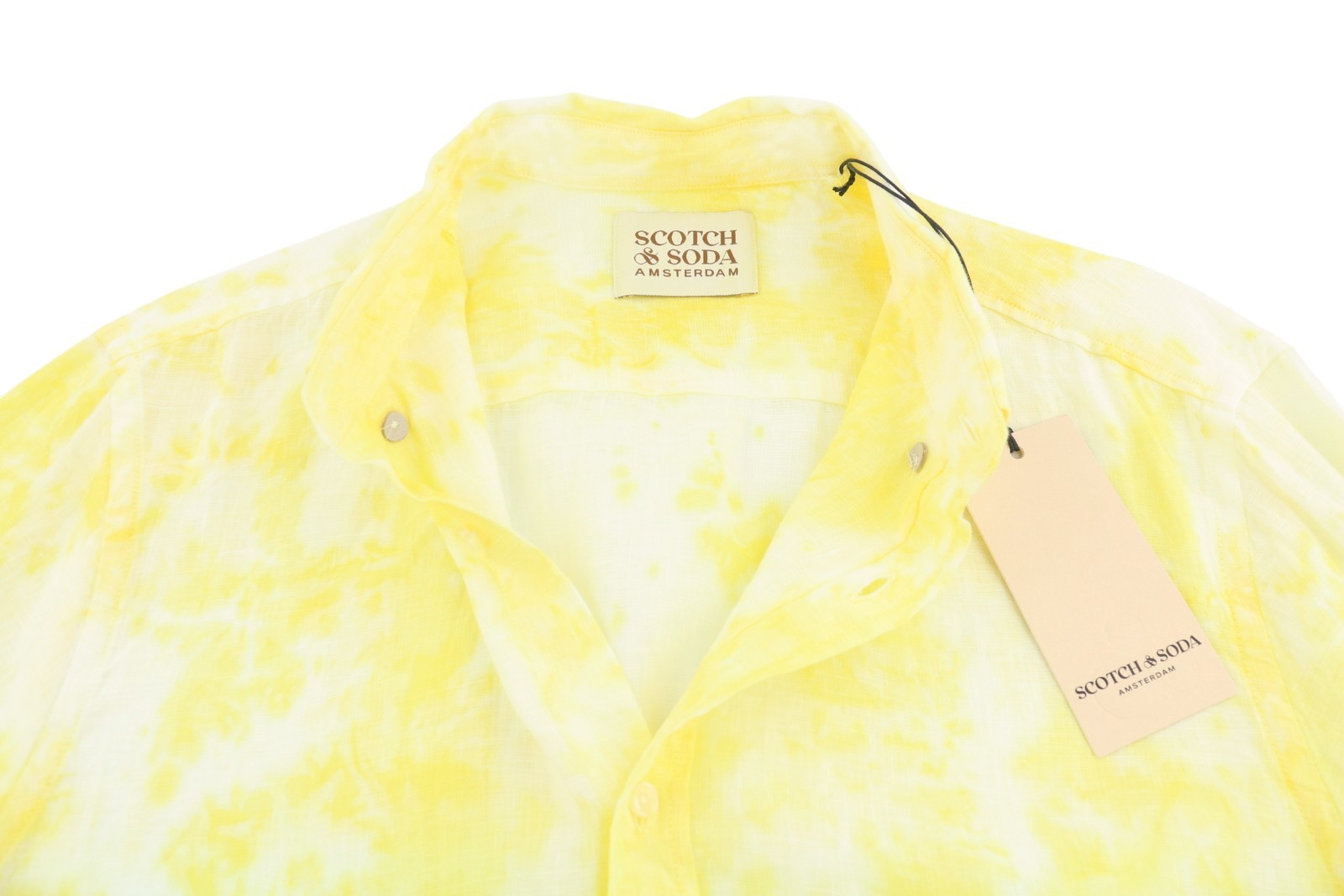 SCOTCH & SODA Men Shirt M Yellow Tie Dye Linen Button Up Casual