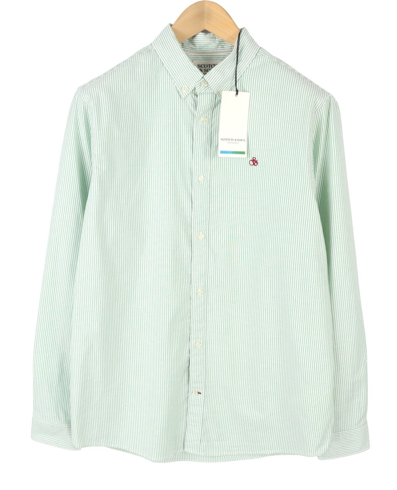 SCOTCH & SODA Men Shirt M Green Pinstriped Button-Down Collar Casual