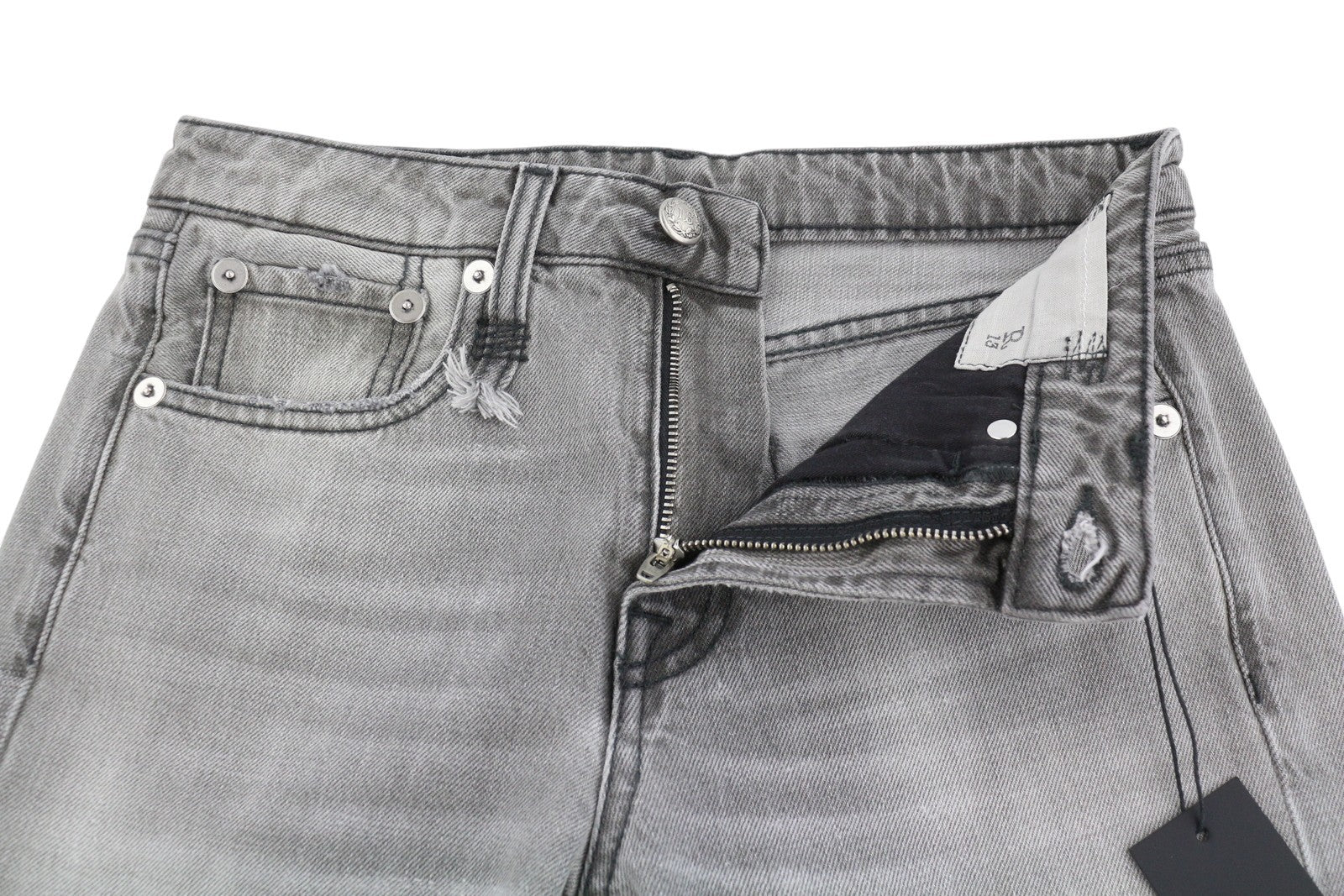 R13 Joan Cropped Flare Women Jeans 24 Ashen Black Whiskers Faded Zipper SS26